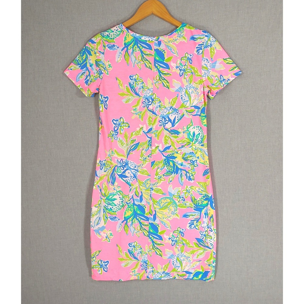 Lilly Pulitzer Pink Floral T-Shirt Shift Dress Pima Cotton Pocket Preppy Tee Sm - Picture 3 of 8